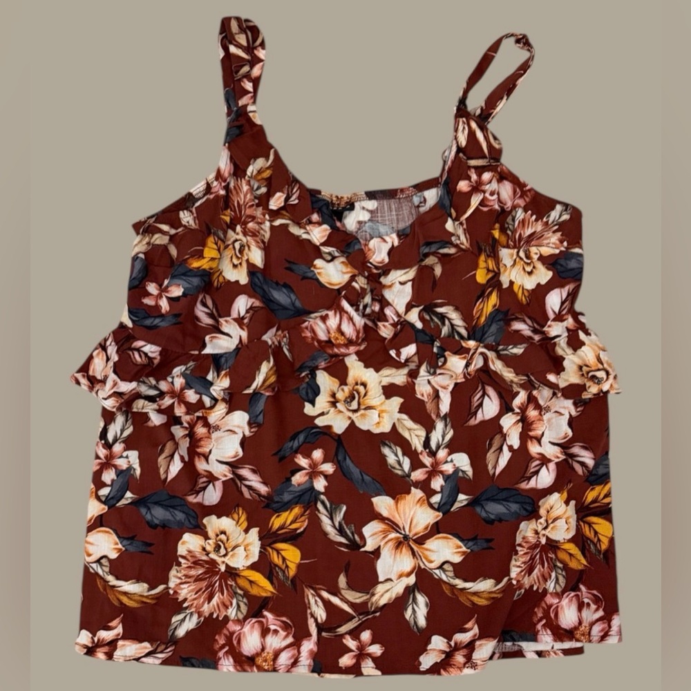 Torrid 🌺 Rayon Slub Ruffle V-Neck Floral Cami Babydoll Tank NWT Size 0